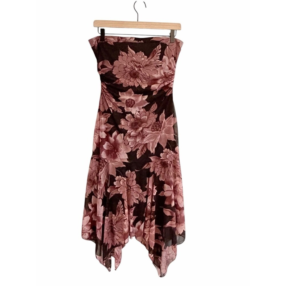Vintage Y2K 90s Black Floral Whimsigoth Strapless Dress Size M Asymmetric Fairy